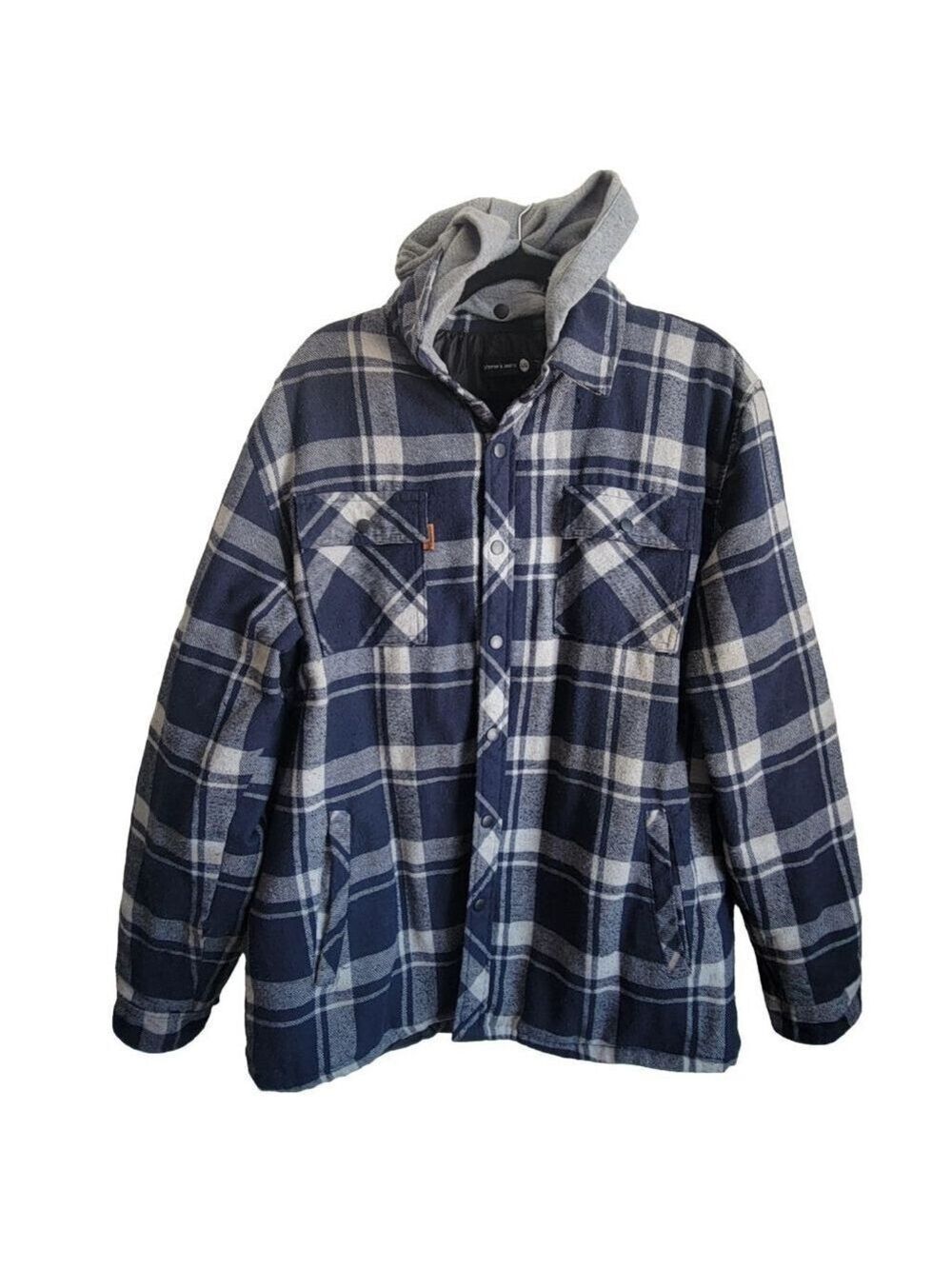 Johnnie's Jeans Flannel Shirt Jacket Large Blue Gray Plaid
